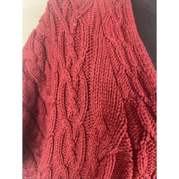 Cold Water Creek Dark Red Chunky Cable Knit Short Sleeve Cardigan Sweater Large - Picture 3 of 8